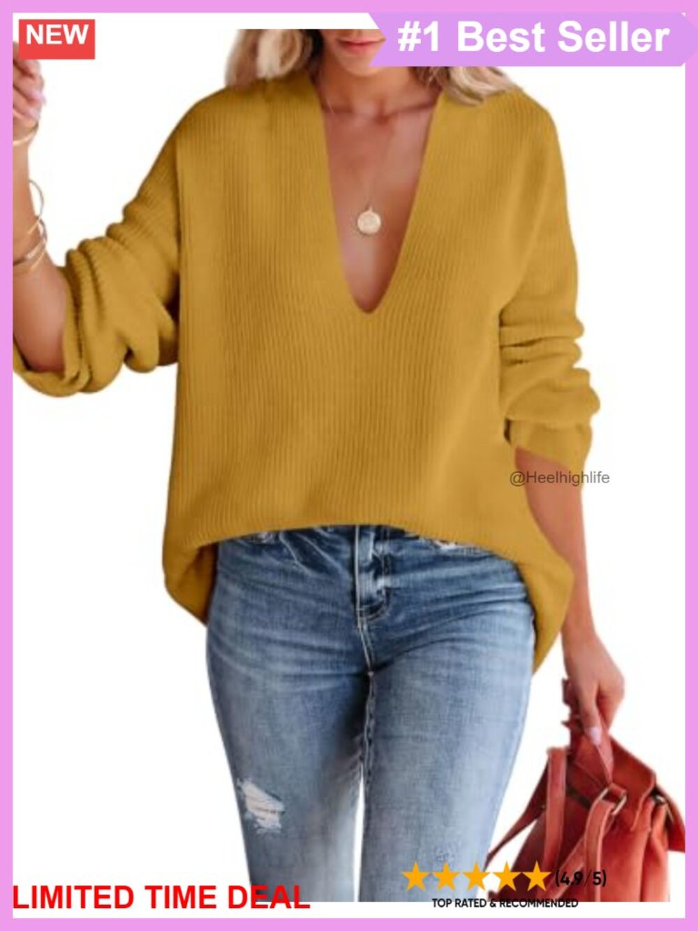 Oversized Deep V Neck Waffle Knit Tunic Sweater Long Sleeve Pullover